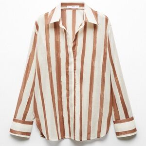 MANGO Striped Button-Up Shirt in Cream and Rust